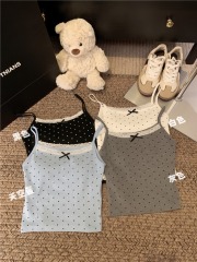 Real shot~Pure lace lace with breast pads camisole women's summer slim polka dot short top