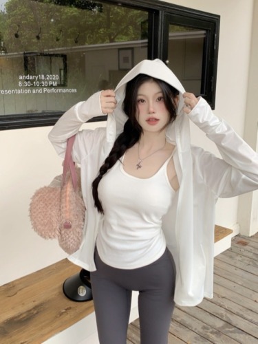 Actual photo sun protection clothing summer thin ice silk breathable anti-UV mid-length hooded jacket