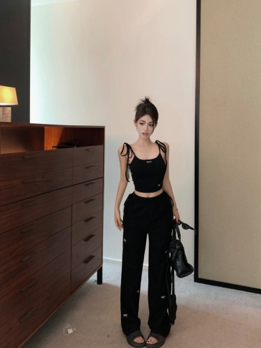 Real shot!  Cool American Embroidery Butterfly Camisole Top Casual Loose Pants Suit Women's Fashion