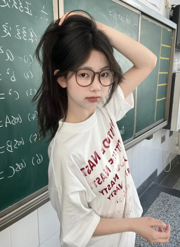 短袖字母T恤女2024夏季新款韩版宽松圆领打底衫