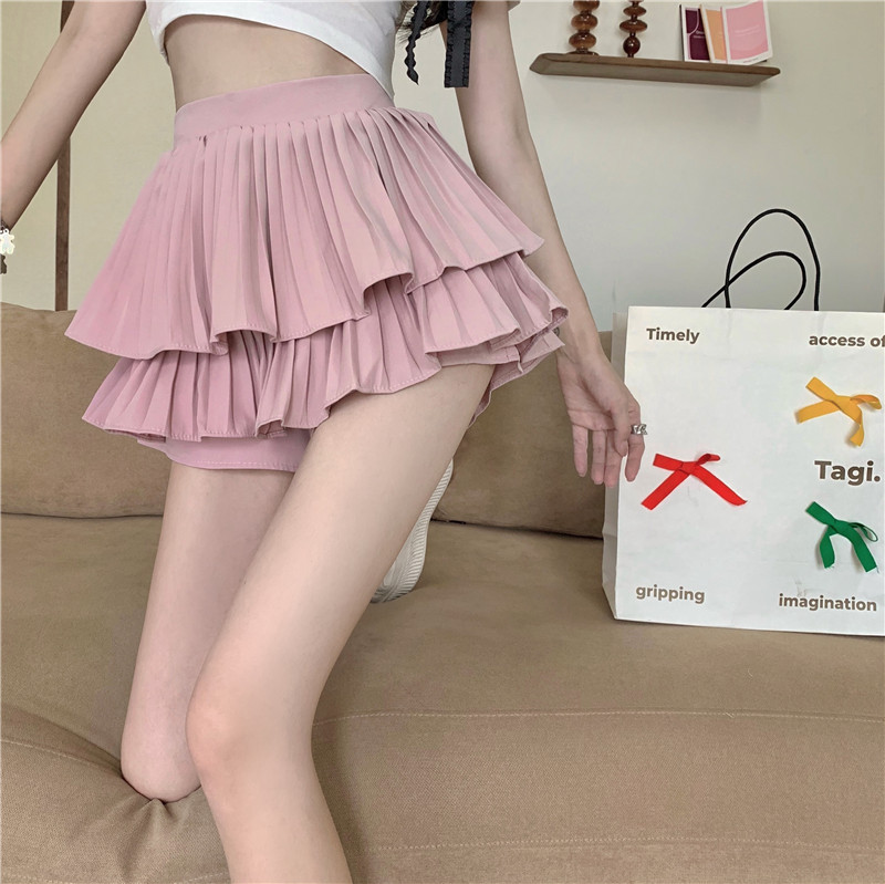 Actual shot and real price new high waist half A skirt double layer pleated cake pants shorts