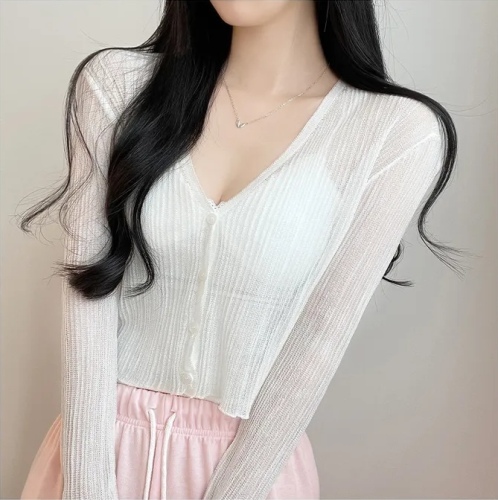韩国chic时尚气质套装简约百搭冰丝防晒针织开衫法式蕾丝吊带背心