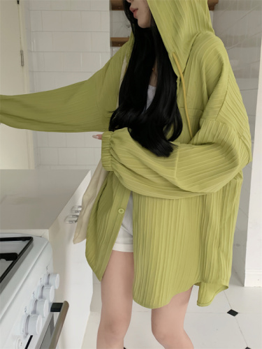 Large size long-sleeved sun protection clothing for women in spring and summer versatile mid-length loose cardigan hooded thin coat