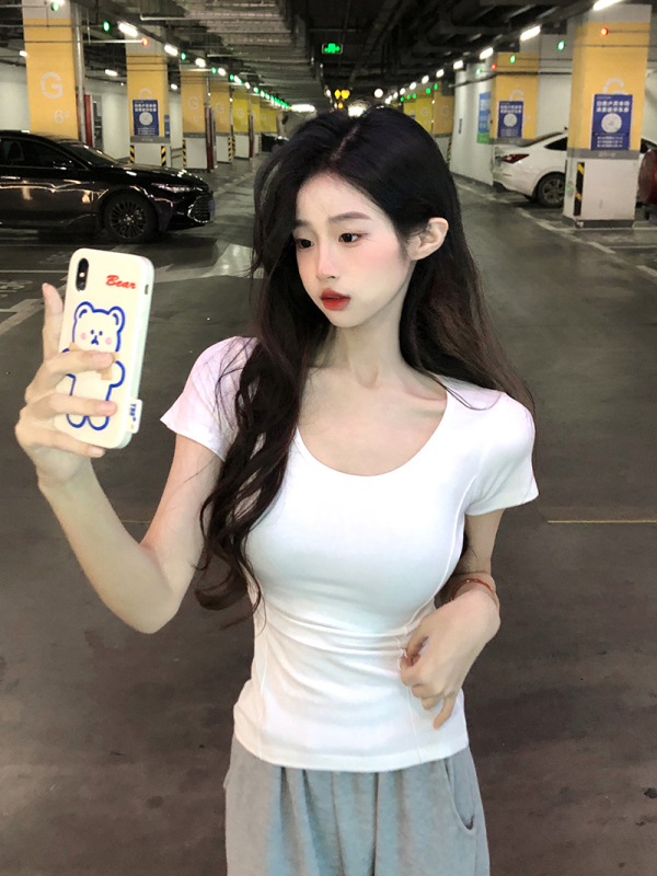 Actual shot and real price ~ pure desire style slimming short-sleeved T-shirt women's short top