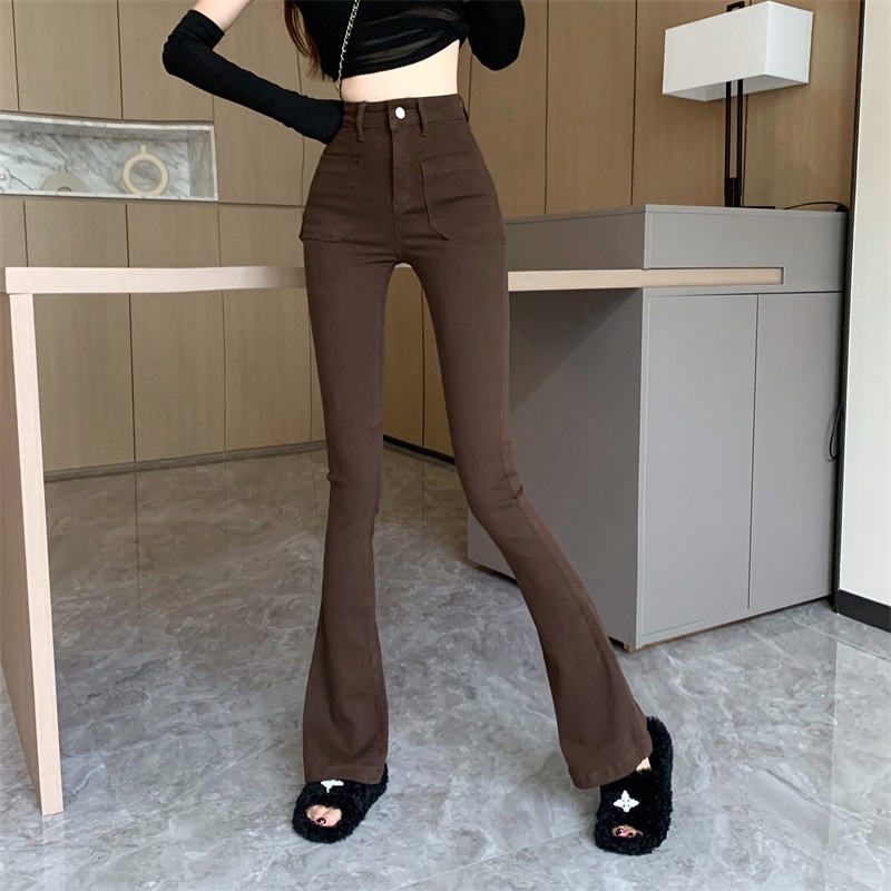 High-waisted slightly booted jeans for women 2023 new casual straight slim stretch trousers