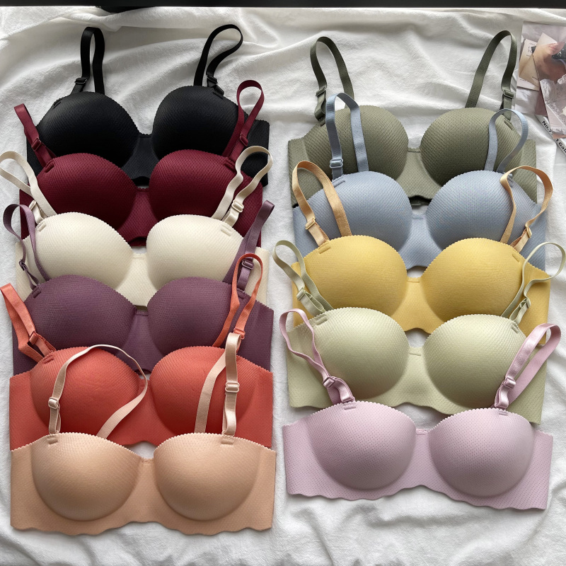 Actual shot and real price Korean version versatile candy color breathable seamless bra without steel ring push-up small bra underwear for women