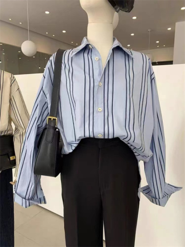 Super good quality Dongdaemun striped shirt internet celebrity same style internet celebrity high quality and low price GLYP new shirt