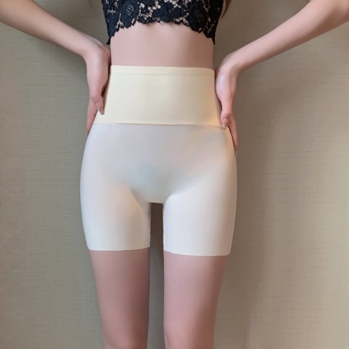 Real shot of high-waisted tummy-tightening butt-lifting anti-exposure ice silk safety pants underwear two-in-one bottoming insurance shorts