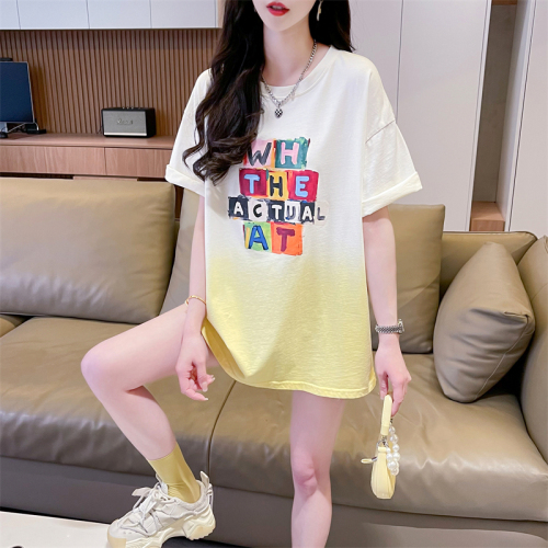 实拍 2024夏季新款韩版宽松圆领印花大码短袖T恤女