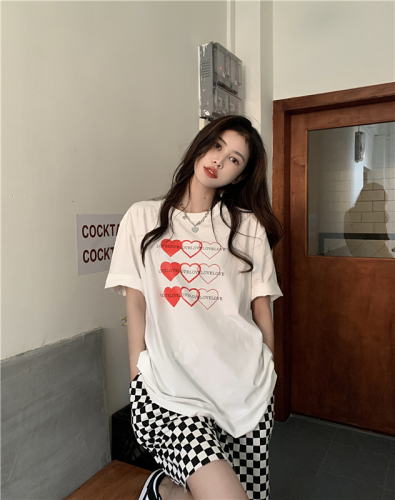 Real shot and real price~LOVELOVE love bubble couple outfit sister outfit round neck sweet T-shirt short sleeve 2021 summer