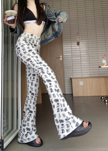 Actual shot~Heavy fabric dog pattern casual trousers