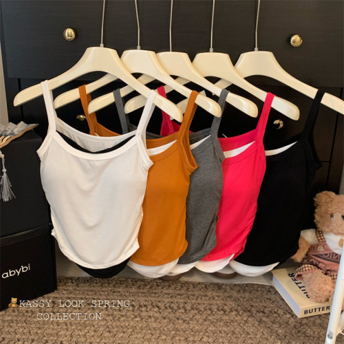 Actual shot ~ Summer hot girl fake two-piece color-blocking design pleated waist slimming vest suspender