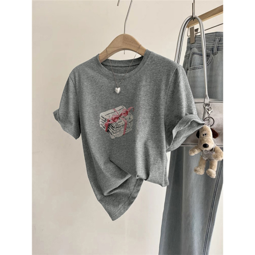 5174# Official Photo Korean Dongdaemun Fashion Age Reduction Printed Loose Large Size Short Sleeve T-Shirt for Women