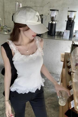 Actual shot~Spring and summer new style~Sweet and spicy style women's versatile sleeveless slim lace knitted camisole top