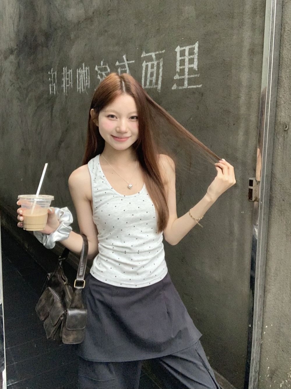 實拍  夏季波點U領背心女無袖打底上衣