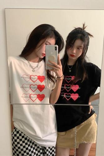 Real shot and real price~LOVELOVE love bubble couple outfit sister outfit round neck sweet T-shirt short sleeve 2021 summer