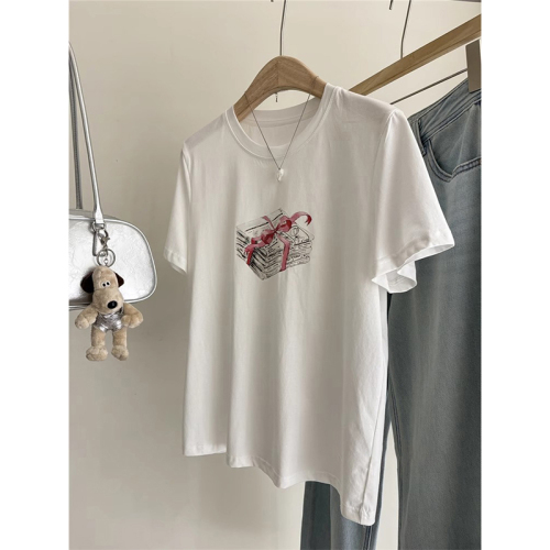 5174# Official Photo Korean Dongdaemun Fashion Age Reduction Printed Loose Large Size Short Sleeve T-Shirt for Women
