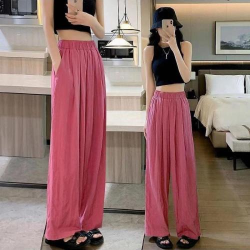 Summer high-waisted casual and lazy Yamamoto pants pleated slimming versatile straight pants ice silk wide-leg pants for women