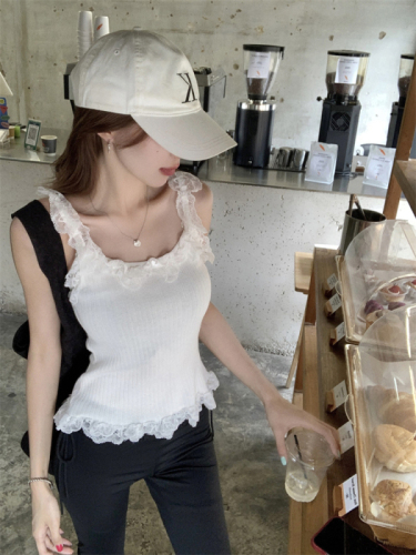 Actual shot~Spring and summer new style~Sweet and spicy style women's versatile sleeveless slim lace knitted camisole top