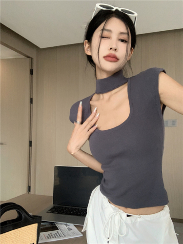 Real shot and real price Hollow square neck short-sleeved knitted T-shirt for women summer waist slimming tight short top