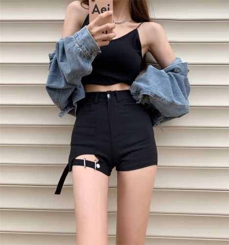 Real shot!  Real price!  Black straight hot girl shorts Internet celebrity elastic a-line casual pants high waist hip pants women's fashion