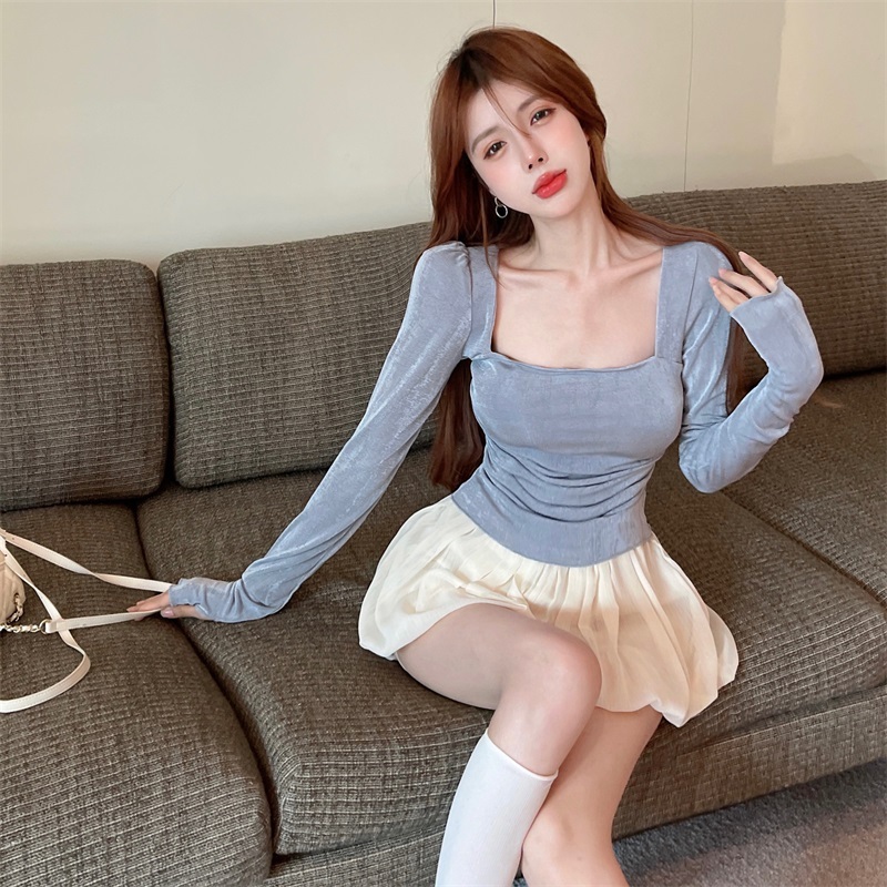 Actual shot and real price 2022 new autumn square collar mesh-like sun protection top + high-waisted bud pants