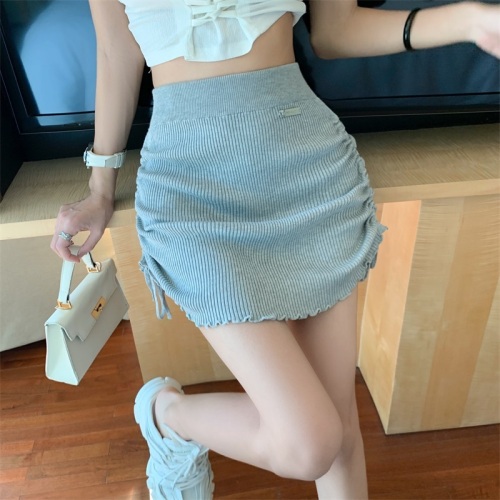 Actual shot and real price. Pleated drawstring high-waisted slim skirt for women. Korean style skirt with sexy hip-covering short skirt.