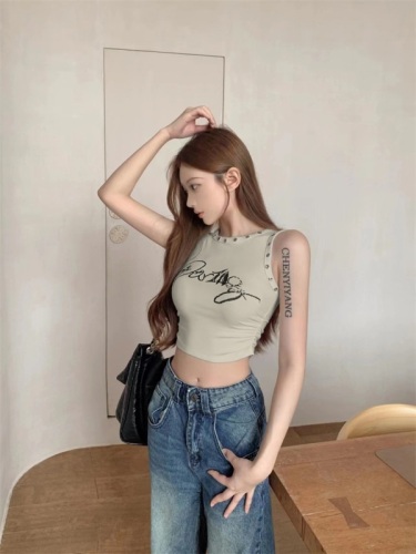 !  !  Letter printed hollow vest with small suspenders for women new hot girl outer sleeveless top