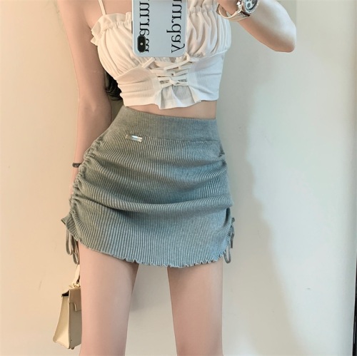 Actual shot and real price. Pleated drawstring high-waisted slim skirt for women. Korean style skirt with sexy hip-covering short skirt.