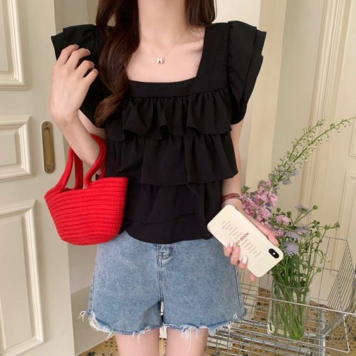 Real shot and real price  new sweet temperament ruffled Western collar vest cake sleeveless vest