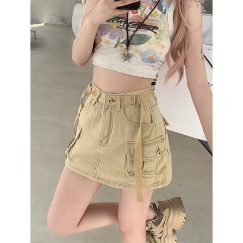 Dark gray workwear jeans for women 2024 spring and summer hot girls slimming and anti-exposure high-waisted A-line hip-hugging short culottes