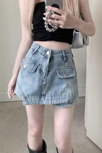 Denim skirt women's summer Korean version 2024 new high-waist slim design hip-hugging shorts skirt trendy