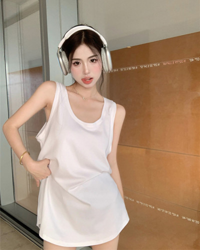 Real shot and real price Summer loose inner wear mid-length vest lazy style casual sleeveless T-shirt top for women