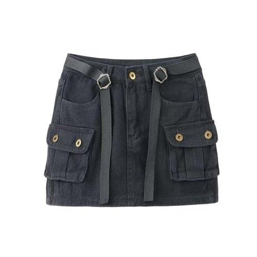 Dark gray workwear jeans for women 2024 spring and summer hot girls slimming and anti-exposure high-waisted A-line hip-hugging short culottes