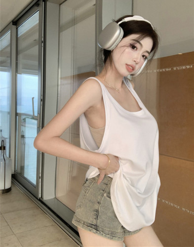 Real shot and real price Summer loose inner wear mid-length vest lazy style casual sleeveless T-shirt top for women