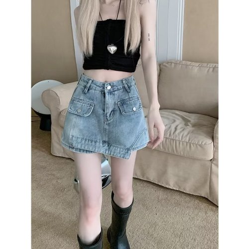 Denim skirt women's summer Korean version 2024 new high-waist slim design hip-hugging shorts skirt trendy