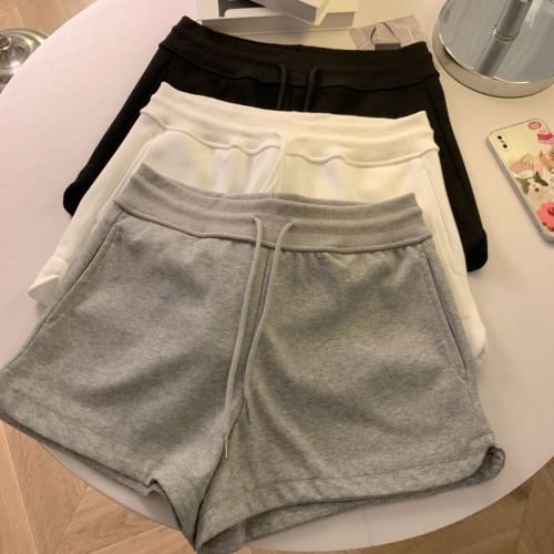 Actual shot and real price, high-waisted casual shorts for hot girls with drawstrings, slim fit, versatile straight-leg wide-leg pants