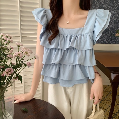 Real shot and real price  new sweet temperament ruffled Western collar vest cake sleeveless vest