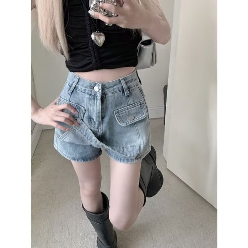 Denim skirt women's summer Korean version 2024 new high-waist slim design hip-hugging shorts skirt trendy