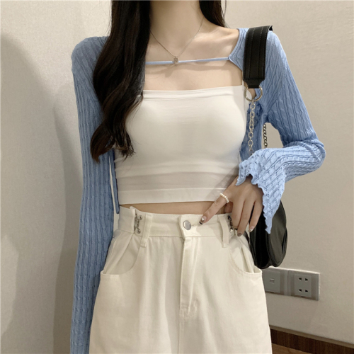 Real shot and real price French style small waistcoat shawl in summer with suspender skirt and blouse short woven sun protection cardigan jacket