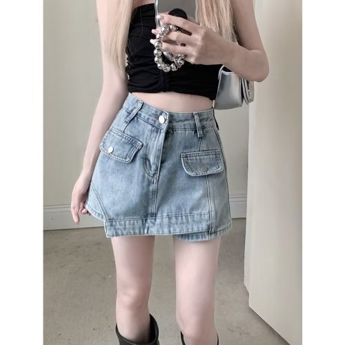 Denim skirt women's summer Korean version 2024 new high-waist slim design hip-hugging shorts skirt trendy