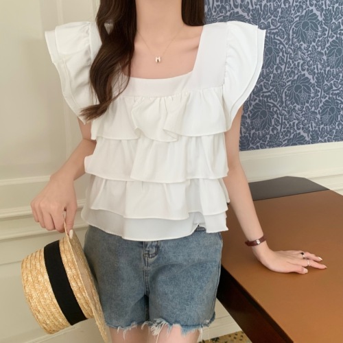 Real shot and real price  new sweet temperament ruffled Western collar vest cake sleeveless vest