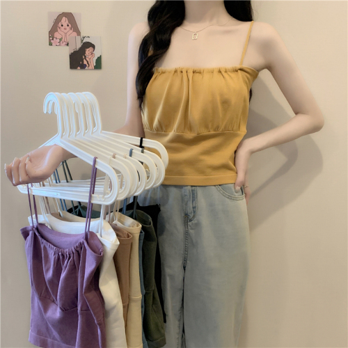 Actual price, real shot, knitted pleated camisole, women's inner design, outer wear knitted top, summer all-match bottoming shirt