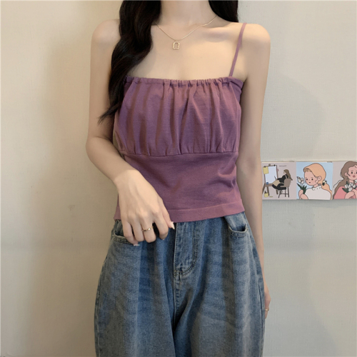 Actual price, real shot, knitted pleated camisole, women's inner design, outer wear knitted top, summer all-match bottoming shirt