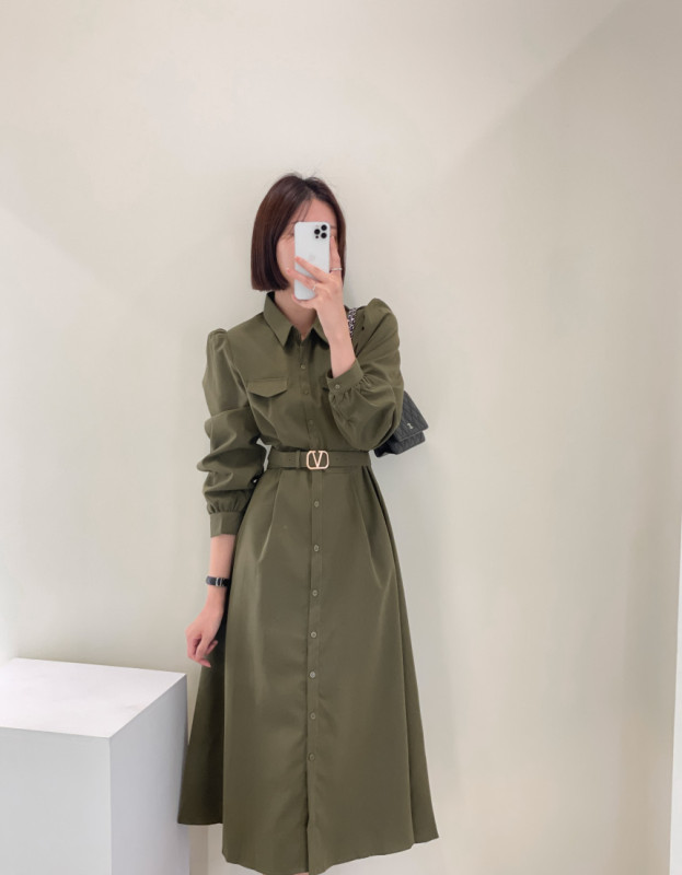 Korean chic autumn and winter French style lace-up waist dress for women