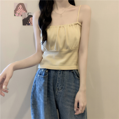 Actual price, real shot, knitted pleated camisole, women's inner design, outer wear knitted top, summer all-match bottoming shirt