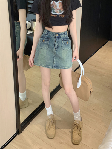 Summer new style small retro high-waist slim hip-covering short skirt cowgirl A-line skirt pants