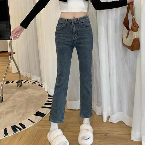 Actual shot of 2024 spring and autumn new plus size women's high waist slim straight jeans fat mm versatile casual pants