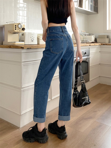 Real shot of small jeans for women in autumn and winter new high-waisted wide-leg pants American high street straight long pants trendy