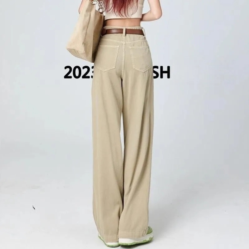 Khaki High Waist Jeans Women's 2023 Autumn Korean Style Drapey Loose Wide Legs Slim Versatile Straight Floor-Mopping Pants